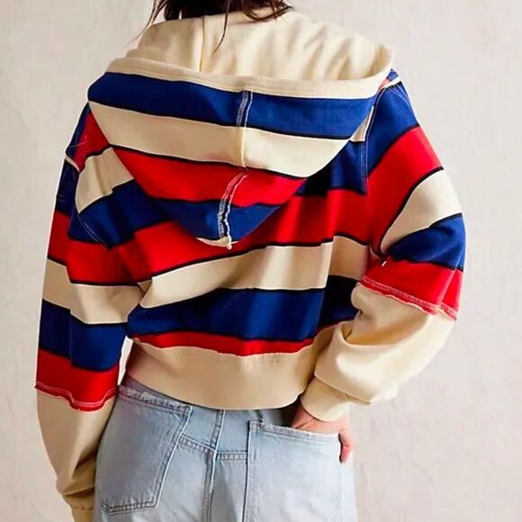 Free People We the Free Ry Zip Through Hoodie in Americana Combo NWOT - Picture 2 of 6